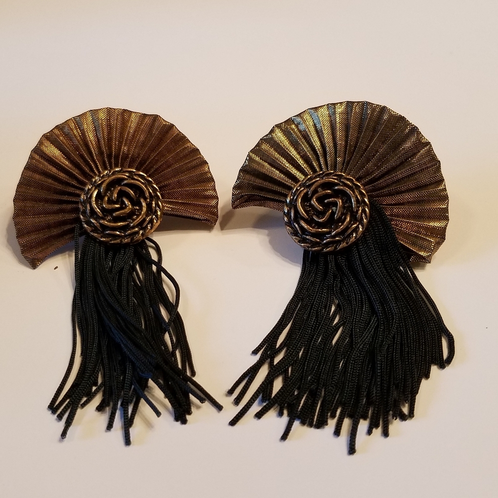 Vintage 1980's Fabric Fan Pierced Earrings